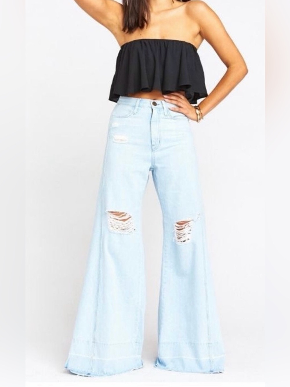 Show Me Your MuMu San Fran Super Flare Jeans Light Horizon Sz 28 Frayed Raw Hem